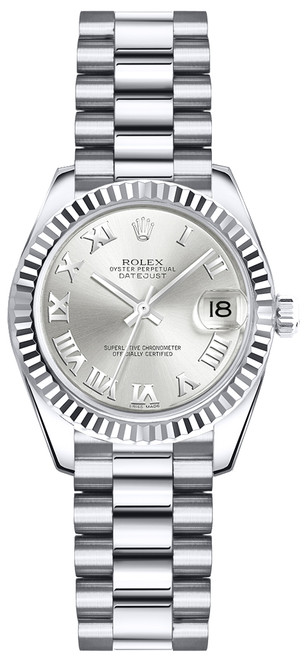 ROLEX Lady-Datejust 26 Silver Roman Numeral Dial Gold Watch 179179 Image 1 ROLEX Lady-Datejust 26 Silver Roman Numeral Dial Gold Watch 179179 Image 1