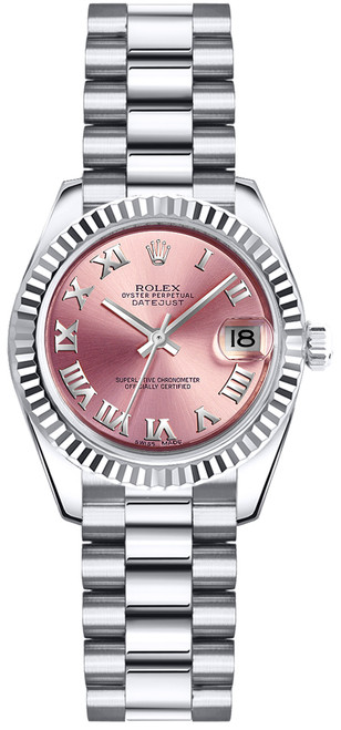 ROLEX Lady-Datejust 26 Pink Roman Numeral President Bracelet Watch 179179 Image 1