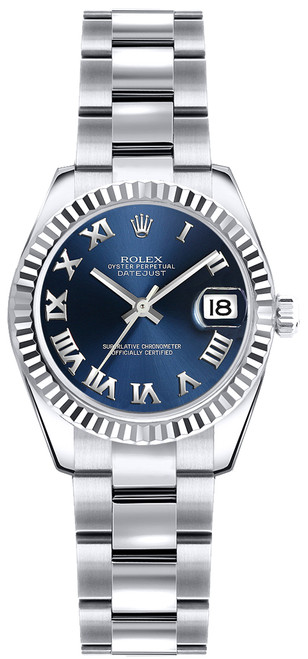 ROLEX Lady-Datejust 26 Blue Roman Numeral Oyster Bracelet Watch 179179 Image 1