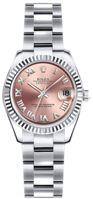 ROLEX Lady-Datejust 26 Pink Roman Numeral Oyster Bracelet Watch 179179 Image 1