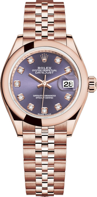 ROLEX Lady-Datejust 28 Purple Diamond Gold Watch 279165-0020 Image 1