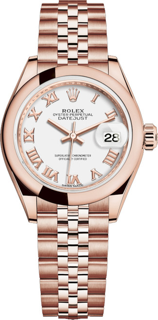 ROLEX Lady-Datejust 28 White Roman Numeral Gold Watch 279165-0022 Image 1