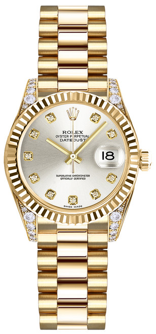 ROLEX Lady-Datejust 26 Silver Diamond Dial Gold Women
S Watch 179238 Image 1
