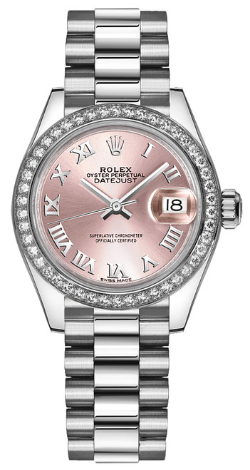 ROLEX Lady-Datejust 28 Pink Roman Numeral Platinum Diamond Watch 279136Rbr-0012 Image 1