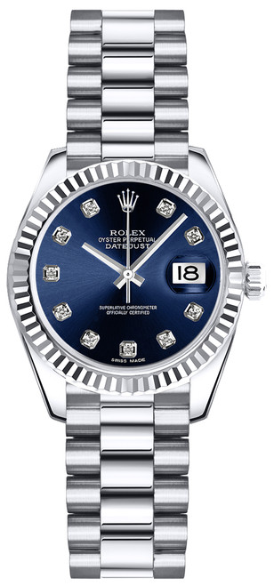 ROLEX Lady-Datejust 26 Blue Diamond President Bracelet Watch 179179 Image 1
