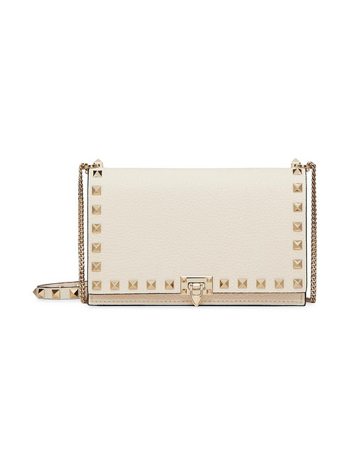 VALENTINO Grainy Calfskin Pouch With Rockstud Chain LIGHT IVORY Image 1