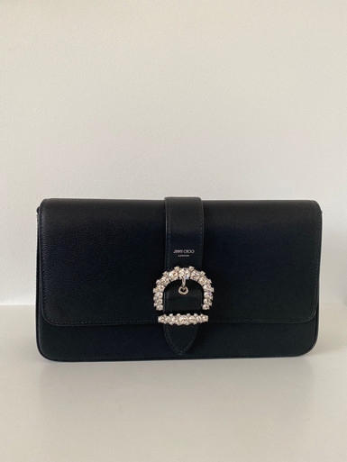 Jimmy Choo Cheri Wallet with Chain Crystal Buckle Black