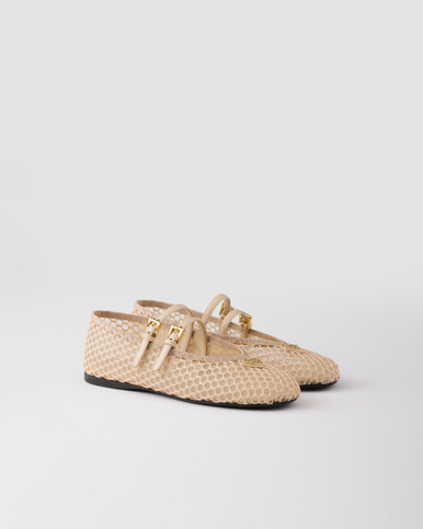 【関税&送料込】Prada White Mesh Ballerinas PRADA Mesh Fabric Ballerinas