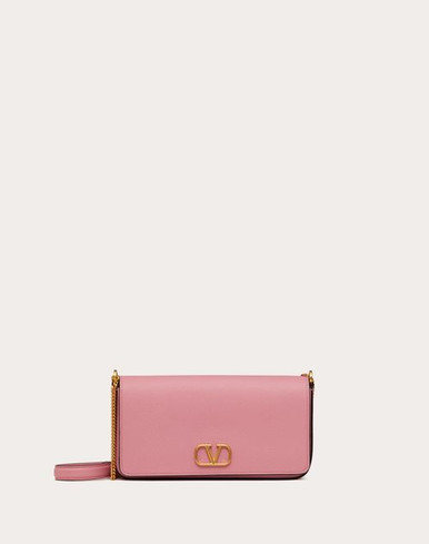 VALENTINO Vlogo Signature Chain pouch In Grained Calfskin