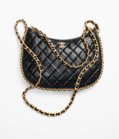 CHANEL Large Hobo Bag Shiny Crumpled Lambskin & Gold-Tone Metal Black