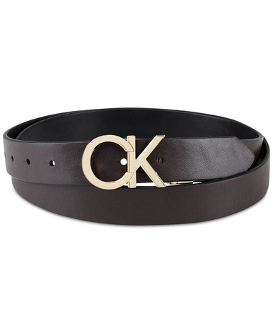 Calvin Klein Monogram Logo Plaque Reversible Belt in White