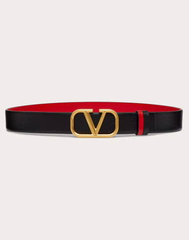 VALENTINO Vlogo Signature Reversible Belt In Shiny Calfskin, Height 30mm