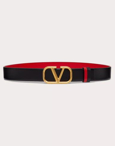 Valentino Garavani Men's V-Logo Signature Leather Bracelet - Black Pure Red One-Size