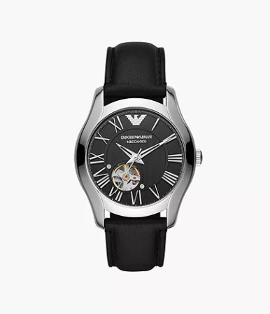 EMPORIO ARMANI Automatic Black Leather Watch