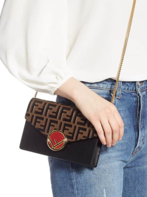 Fendi Wallet On Chain With Pouches Mini Leather In Black - Praise