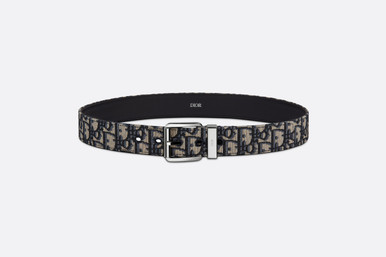 Reversible Belt Strap Beige and Black Dior Oblique Jacquard and Black  Grained Calfskin, 35 MM