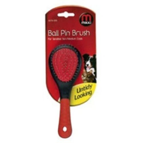 The Mikki Ball Pin Brush is designed with nickel steel ball pins which are mounted on an air cushion to enhance grooming action and reduce any excessive brushing force. The brush removes dead hair found in both the top and under coat, helping to keep your pet’s fur looking shiny and healthy.  The Mikki Ball Pin Brush is designed with nickel steel ball pins which are mounted on an air cushion to enhance grooming action and reduce any excessive brushing force. The brush removes dead hair found in both the top and under coat, helping to keep your pet’s fur looking shiny and healthy.