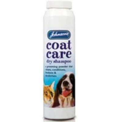 Skip the bath time stress. Johnsons Coat Care Dry Shampoo cleans pet coats without water. Safe for dogs and cats. Order from Elliots Pet Warehouse today.