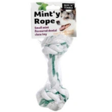 The Sharples n Grant Small Minty Rope Dog Toy is perfect for small breeds. It cleans teeth and tastes fresh. Get this durable toy for your dog today.