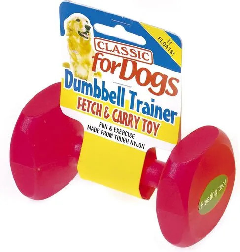 Boost your dog's play time with the Classic Dumbbell Trainer. This small 120mm toy is built for carrying. Get yours today at Elliot's Pet Warehouse.