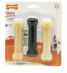 Stop the chew with Nylabone Dura Chew dog bones. You get three regular bones in one pack. They're tough and safe. Get a great deal at Elliot's Pet Warehouse.