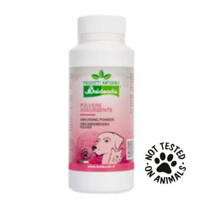 The  Absorbent Powder  was created for animals with excessive tearing, such as Maltese, Poodles and Persian cats. The different starches it contains absorb moisture and help remove the protein part of the tears that cause the hair to change colour. It does not contain wheat proteins which with humidity can turn into gluten. Boric acid acidifies the affected area preventing the formation of reddish halos. It is suitable for all moist parts of the body.