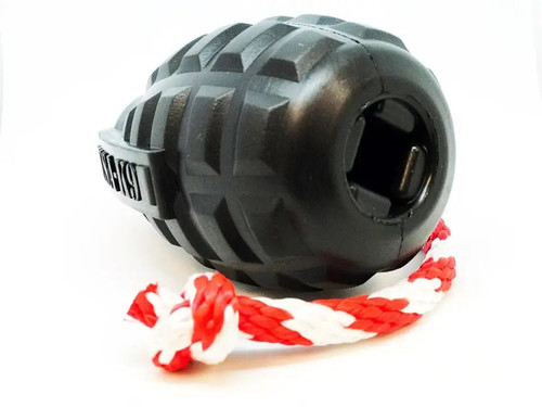 A tough rubber dog toy for real power chewers. Also can be used as a tug toy. Treat dispenser or slow feeder. This is an extreme rubber dog toy.