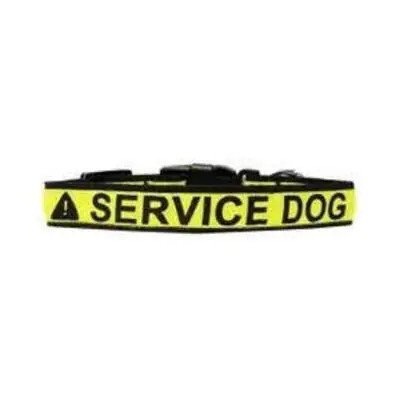 Hi Viz Nylon Dog Collar
Carries message  SERVICE DOG
Fully Adjustable collar available in a range of sizes