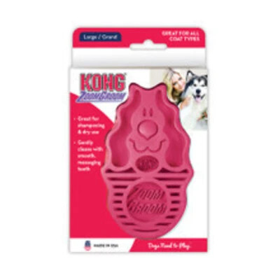 Experience effortless grooming with the KONG Zoomgroom™. Its patented design and vibrant raspberry color make bath time enjoyable while enhancing your dog's coat health.