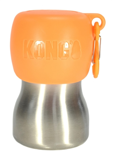 280ml Stainless steel water bottle for dogs
Unique shape of top means all breeds of dogs can drink from it. 
Ideal for travelling with your dog