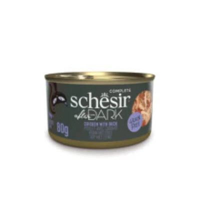 Schesir After Dark Wholefood Complete Chicken and Duck in broth 80g — high-protein, grain-free complete meal with organ meats for vitality. Try it now!