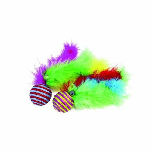 Colourful balls from Happy Pet
Feathers and bells attached for extra fun