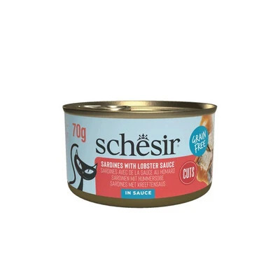 Indulge your feline with Schesir Sardines in Lobster Consommé. This grain-free paté is crafted from natural ingredients for a tasty, healthy dining experience.