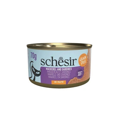 Schesir Mackerel and Sardines in Paté offers a gourmet meal for adult cats. Enjoy the benefits of natural ingredients and eco-friendly packaging in every bite.