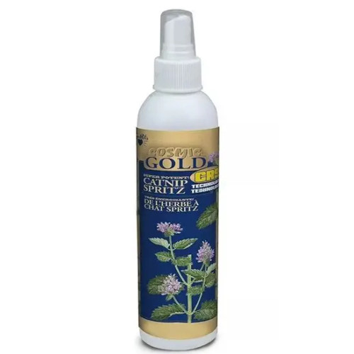 Strong aromatic cosmic gold catnip spritz.
Idel for refreshing your cats favourite toys