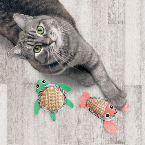 Engage your feline friend with KONG Tropics Pals! These vibrant toys combine herringbone textures and catnip to create a playful experience that excites and entertains.