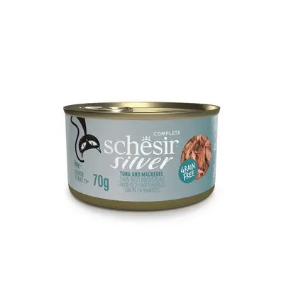 Support senior cat health with Schesir Silver Wet Food for older cats Tuna/Mackerel 70g - sustainable tuna & mackerel, grain-free, easy-to-digest. Shop now!