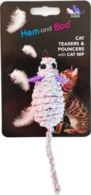 Hem and Boo purple catnip mouse toy with an elastic tail.