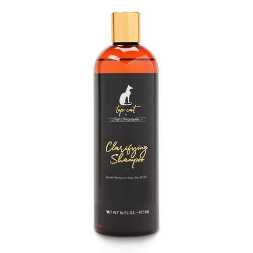 Gently cleanse your cat's coat with Chris Christensen Top Cat Clarifying Shampoo. This pro-vitamin formula deep cleans without stripping essential oils, removing wax, dirt, and product buildup. Safe for all coat types, made in the USA.