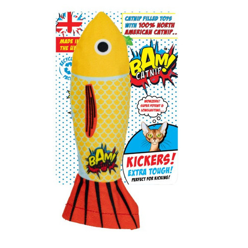 Stop boredom with the Bam Catnip Fish Kicker. It's tough, fun, and smells great to every cat. Grab this must-have pet toy today.