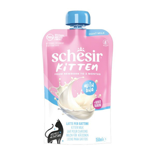 Schesir Kitten Milk Liquid Pouch offers complete goat's milk nutrition for newborn kittens up to 2 months. Support healthy growth with every serving.