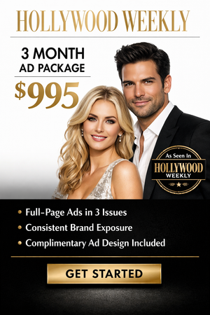 premium 3 month advertising package in Hollywood Weekly Magazine
