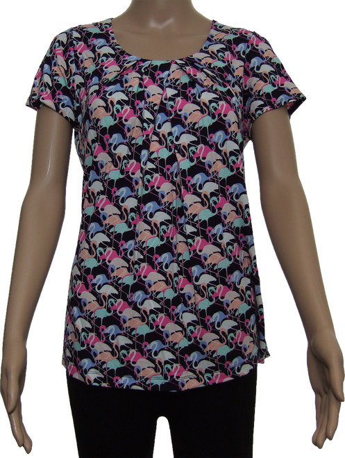 Flamingo Pattern Scoop Neck Pleated Top. Ex faMouS Store