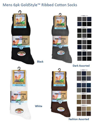 Mens 6pk Aler™ 100% Cotton Ribbed Socks. In A Choice Of Colours