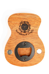 Acoustic guitar shaped bottle opener made from African Mahogany.