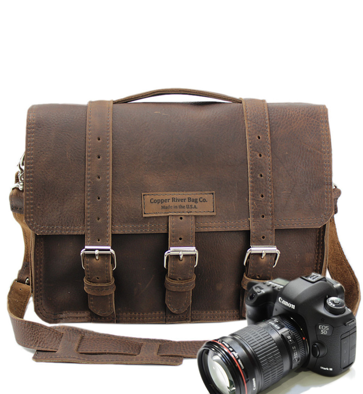 large leather camera bag