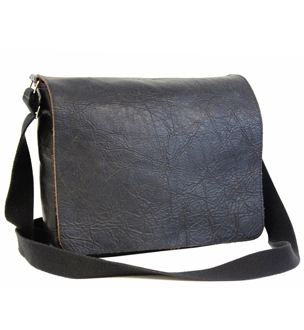 Full Grain Leather Shoulder Bag Black Leather Messenger Bag Casual  Crossbody Bag