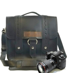 10" Small Voyager Safari Napa Camera Bag in Black Napa Excel Leather