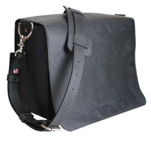 14" Medium Mission Briefcase in Distressed Black Buffalo Leather