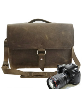 14" Medium Midtown Newport Camera Bag in Distressed Tan Leather